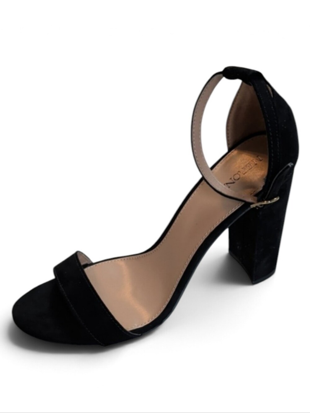 Merona, Lulu, Black Faux Suede, Ankle Strap Open Toe Block Heels.Sz 10 NWT